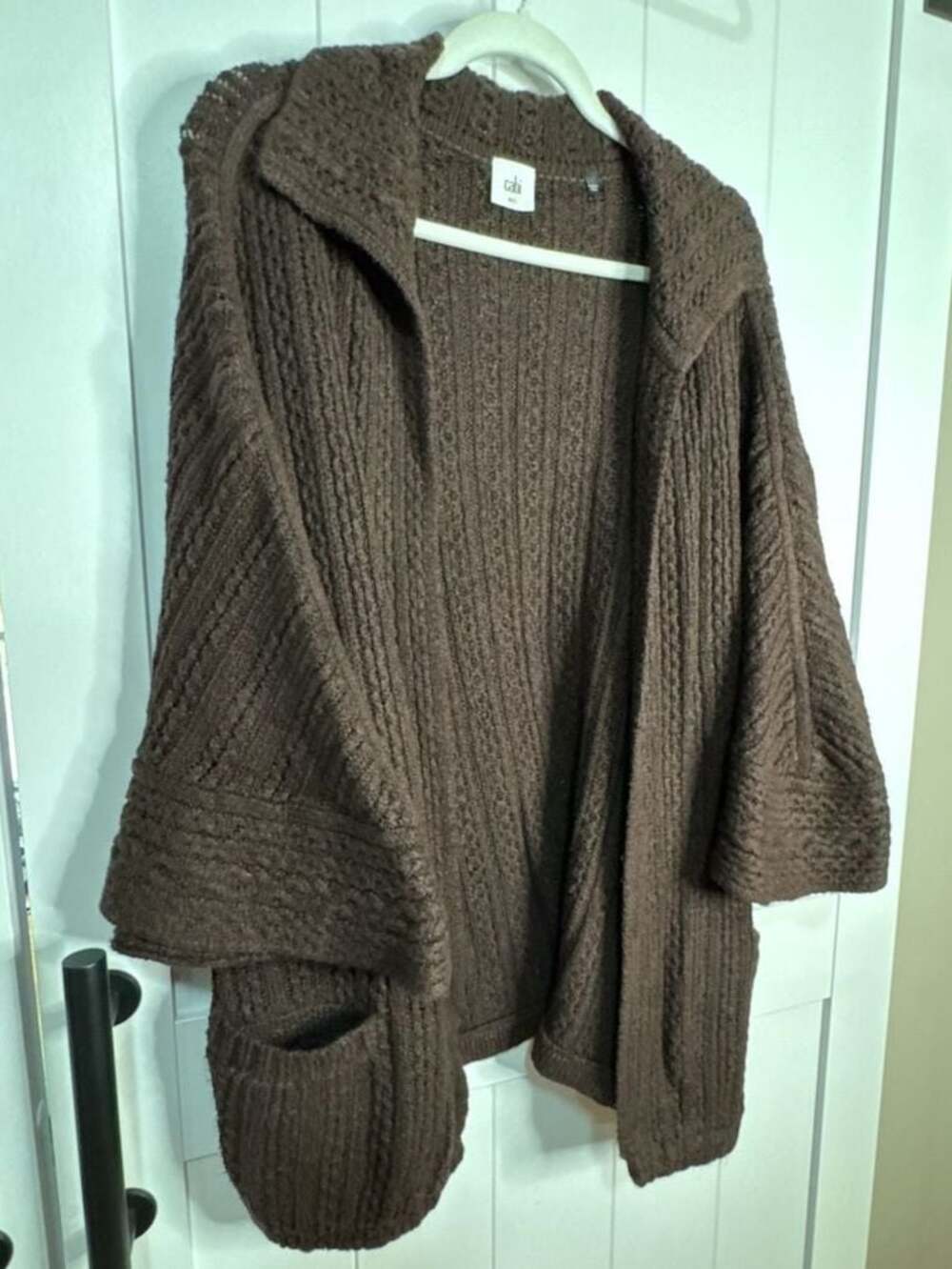 CAbi Style 3702 Repose Cape Chunky Knit Cardigan in Ganache Brown